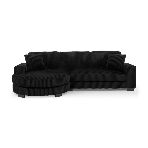 English Elm Corduroy Tufted Sectional Sofa with Convertible L Shaped Chaise and Arc Footstool Black W487S00596