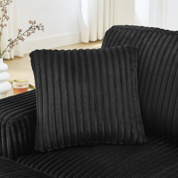 English Elm Corduroy Tufted Sectional Sofa with Convertible L Shaped Chaise and Arc Footstool Black W487S00596