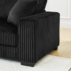 English Elm Corduroy Tufted Sectional Sofa with Convertible L Shaped Chaise and Arc Footstool Black W487S00596