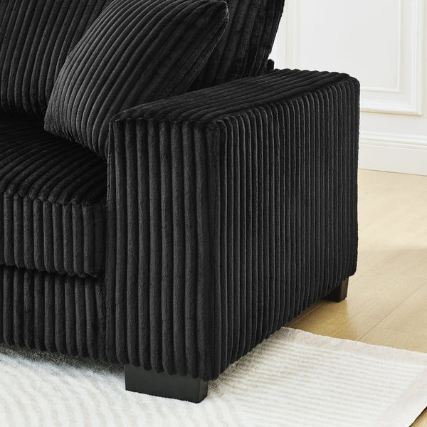 English Elm Corduroy Tufted Sectional Sofa with Convertible L Shaped Chaise and Arc Footstool Black W487S00596