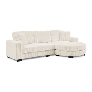 English Elm Corduroy Tufted Sectional Sofa with Convertible L Shaped Chaise and Arc Footstool Beige W487S00597
