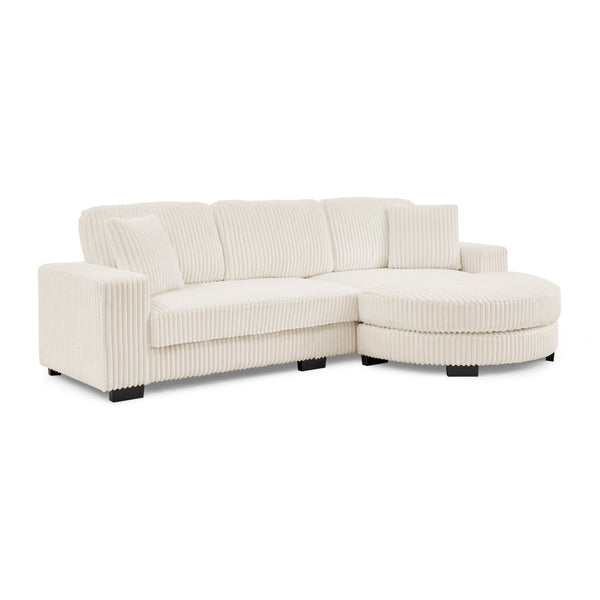 English Elm Corduroy Tufted Sectional Sofa with Convertible L Shaped Chaise and Arc Footstool Beige W487S00597