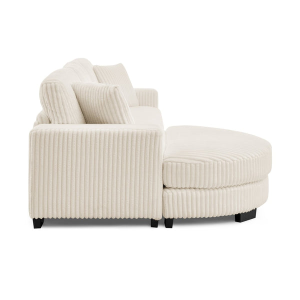 English Elm Corduroy Tufted Sectional Sofa with Convertible L Shaped Chaise and Arc Footstool Beige W487S00597