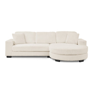 English Elm Corduroy Tufted Sectional Sofa with Convertible L Shaped Chaise and Arc Footstool Beige W487S00597