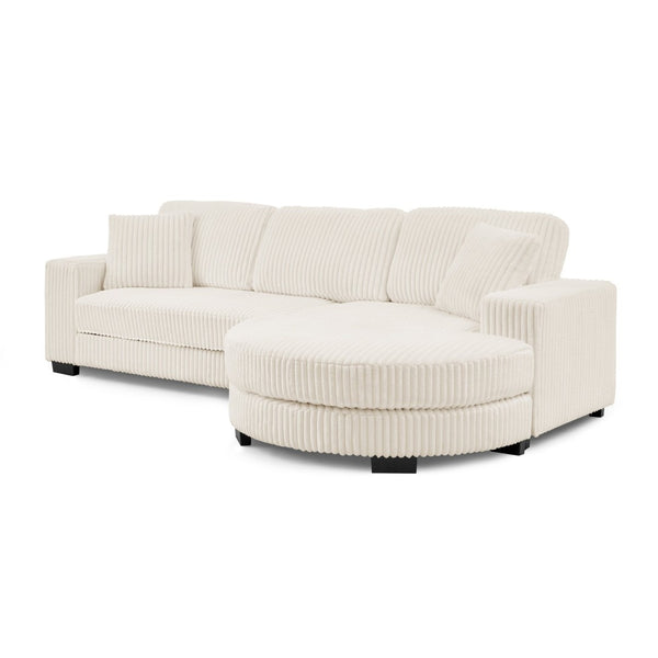 English Elm Corduroy Tufted Sectional Sofa with Convertible L Shaped Chaise and Arc Footstool Beige W487S00597