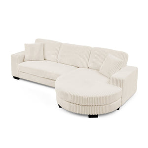English Elm Corduroy Tufted Sectional Sofa with Convertible L Shaped Chaise and Arc Footstool Beige W487S00597