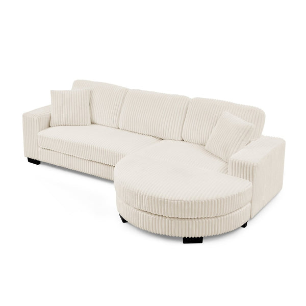 English Elm Corduroy Tufted Sectional Sofa with Convertible L Shaped Chaise and Arc Footstool Beige W487S00597