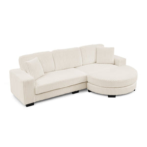 English Elm Corduroy Tufted Sectional Sofa with Convertible L Shaped Chaise and Arc Footstool Beige W487S00597