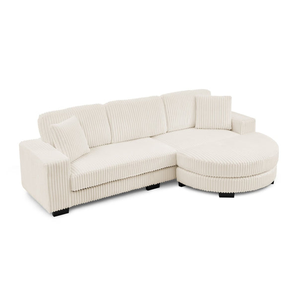 English Elm Corduroy Tufted Sectional Sofa with Convertible L Shaped Chaise and Arc Footstool Beige W487S00597