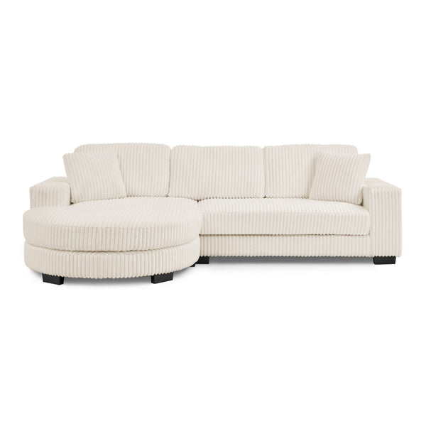 English Elm Corduroy Tufted Sectional Sofa with Convertible L Shaped Chaise and Arc Footstool Beige W487S00597