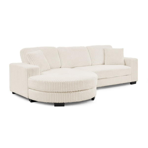 English Elm Corduroy Tufted Sectional Sofa with Convertible L Shaped Chaise and Arc Footstool Beige W487S00597