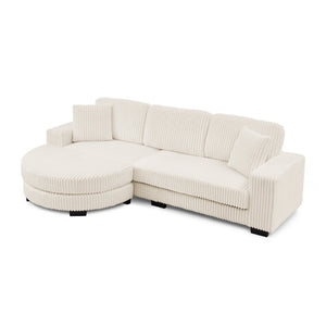English Elm Corduroy Tufted Sectional Sofa with Convertible L Shaped Chaise and Arc Footstool Beige W487S00597
