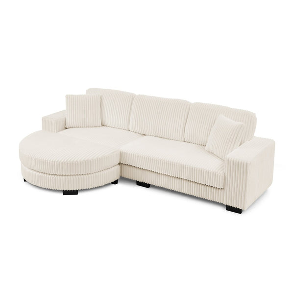 English Elm Corduroy Tufted Sectional Sofa with Convertible L Shaped Chaise and Arc Footstool Beige W487S00597