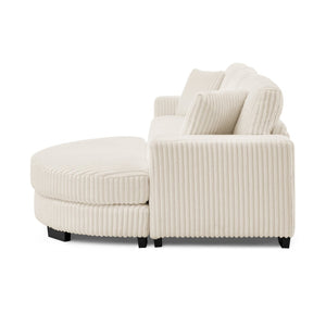 English Elm Corduroy Tufted Sectional Sofa with Convertible L Shaped Chaise and Arc Footstool Beige W487S00597