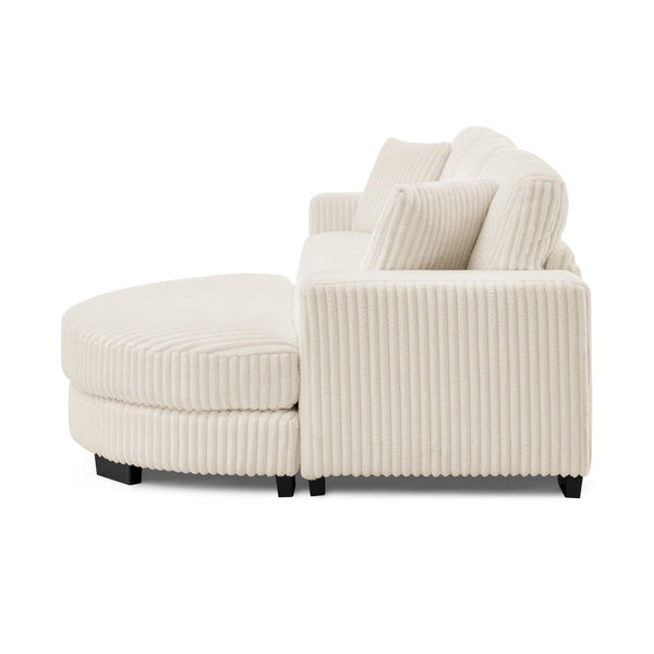 English Elm Corduroy Tufted Sectional Sofa with Convertible L Shaped Chaise and Arc Footstool Beige W487S00597