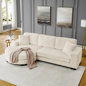 English Elm Corduroy Tufted Sectional Sofa with Convertible L Shaped Chaise and Arc Footstool Beige W487S00597