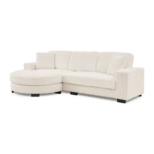 English Elm Corduroy Tufted Sectional Sofa with Convertible L Shaped Chaise and Arc Footstool Beige W487S00597