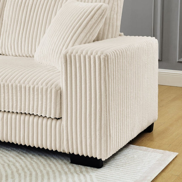 English Elm Corduroy Tufted Sectional Sofa with Convertible L Shaped Chaise and Arc Footstool Beige W487S00597