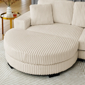 English Elm Corduroy Tufted Sectional Sofa with Convertible L Shaped Chaise and Arc Footstool Beige W487S00597