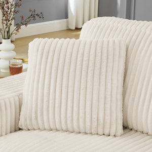 English Elm Corduroy Tufted Sectional Sofa with Convertible L Shaped Chaise and Arc Footstool Beige W487S00597