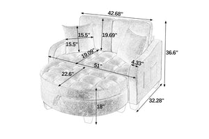 English Elm Two-Seater Corduroy Sofa with Sculptural Armrests Storage Ottoman and Lumbar Pillows Black W487S00599