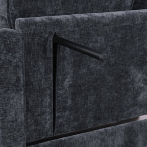 English Elm Two-Seater Corduroy Sofa with Sculptural Armrests Storage Ottoman and Lumbar Pillows Black W487S00599