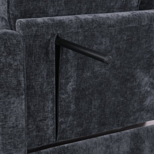 English Elm Two-Seater Corduroy Sofa with Sculptural Armrests Storage Ottoman and Lumbar Pillows Black W487S00599