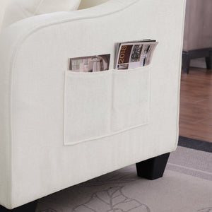English Elm Two-Seater Corduroy Sofa with Sculptural Armrests Storage Ottoman and Lumbar Pillows Beige W487S00600