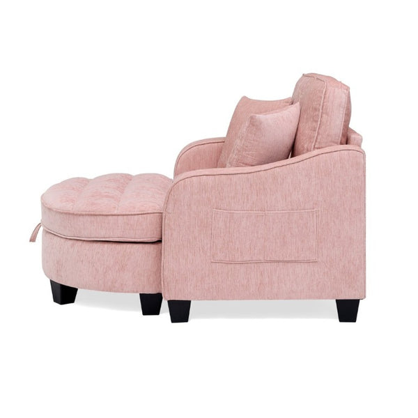 English Elm Two-Seater Corduroy Sofa with Sculptural Armrests Storage Ottoman and Lumbar Pillows Pink W487S00602