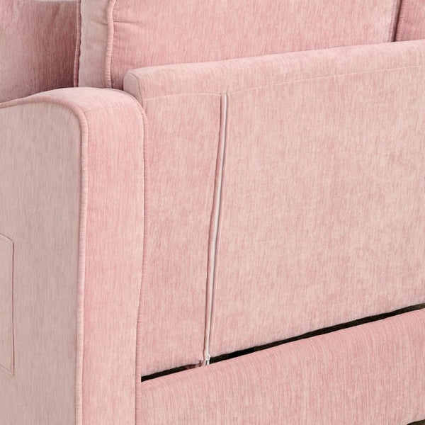 English Elm Two-Seater Corduroy Sofa with Sculptural Armrests Storage Ottoman and Lumbar Pillows Pink W487S00602
