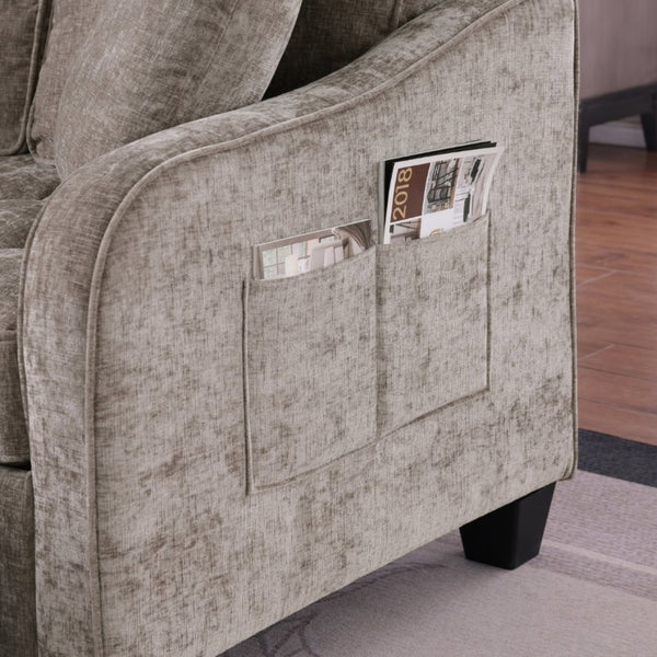 English Elm Two-Seater Corduroy Sofa with Sculptural Armrests Storage Ottoman and Lumbar Pillows Brown W487S00603