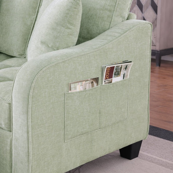 English Elm Two-Seater Corduroy Sofa with Sculptural Armrests Storage Ottoman and Lumbar Pillows Cyan W487S00604