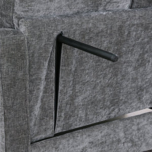 English Elm Two-Seater Corduroy Sofa with Sculptural Armrests Storage Ottoman and Lumbar Pillows Grey W487S00605