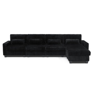 English Elm L-Shaped Corduroy Modular Sectional with Storage Pockets Cup Holders and Lumbar Cushions Black W487S00606