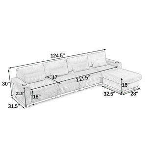 English Elm L-Shaped Corduroy Modular Sectional with Storage Pockets Cup Holders and Lumbar Cushions Black W487S00606