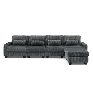 English Elm L-Shaped Corduroy Modular Sectional with Storage Pockets Cup Holders and Lumbar Cushions Dark Gray W487S00607