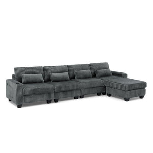English Elm L-Shaped Corduroy Modular Sectional with Storage Pockets Cup Holders and Lumbar Cushions Dark Gray W487S00607
