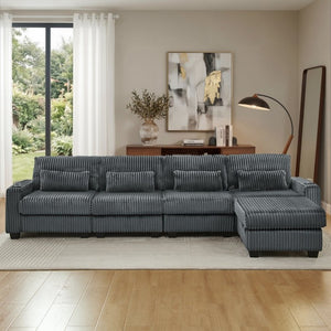 English Elm L-Shaped Corduroy Modular Sectional with Storage Pockets Cup Holders and Lumbar Cushions Dark Gray W487S00607