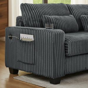 English Elm L-Shaped Corduroy Modular Sectional with Storage Pockets Cup Holders and Lumbar Cushions Dark Gray W487S00607