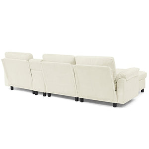 English Elm Modern Modular L Shaped Sectional Sofa with Storage Console and Liftable Chaise Ottoman Beige W487S00609