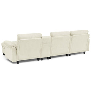 English Elm Modern Modular L Shaped Sectional Sofa with Storage Console and Liftable Chaise Ottoman Beige W487S00609
