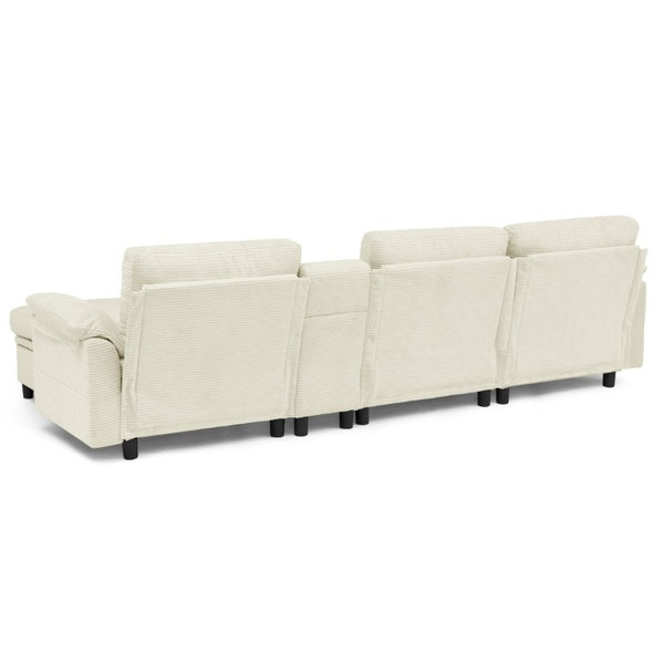English Elm Modern Modular L Shaped Sectional Sofa with Storage Console and Liftable Chaise Ottoman Beige W487S00609
