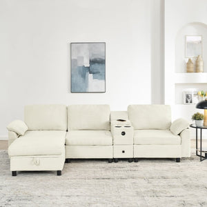 English Elm Modern Modular L Shaped Sectional Sofa with Storage Console and Liftable Chaise Ottoman Beige W487S00609