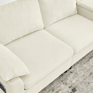 English Elm Modern Modular L Shaped Sectional Sofa with Storage Console and Liftable Chaise Ottoman Beige W487S00609
