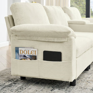 English Elm Modern Modular L Shaped Sectional Sofa with Storage Console and Liftable Chaise Ottoman Beige W487S00609