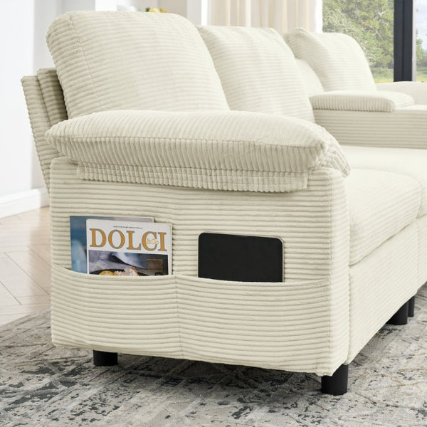 English Elm Modern Modular L Shaped Sectional Sofa with Storage Console and Liftable Chaise Ottoman Beige W487S00609