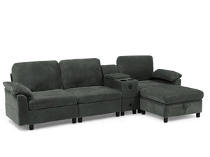 English Elm Modern Modular L Shaped Sectional Sofa with Storage Console and Liftable Chaise Ottoman Dark Gray W487S00610
