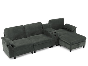 English Elm Modern Modular L Shaped Sectional Sofa with Storage Console and Liftable Chaise Ottoman Dark Gray W487S00610