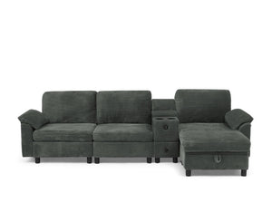 English Elm Modern Modular L Shaped Sectional Sofa with Storage Console and Liftable Chaise Ottoman Dark Gray W487S00610