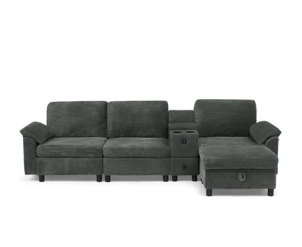 English Elm Modern Modular L Shaped Sectional Sofa with Storage Console and Liftable Chaise Ottoman Dark Gray W487S00610